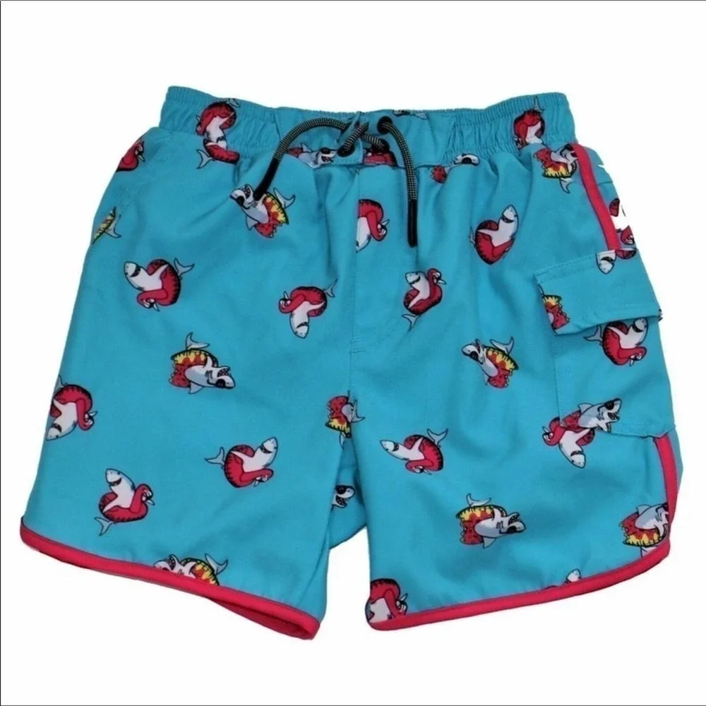 Sovereign Code Teal Pool Shark Swimming Trunks Boys Size 4 New Without Tags
